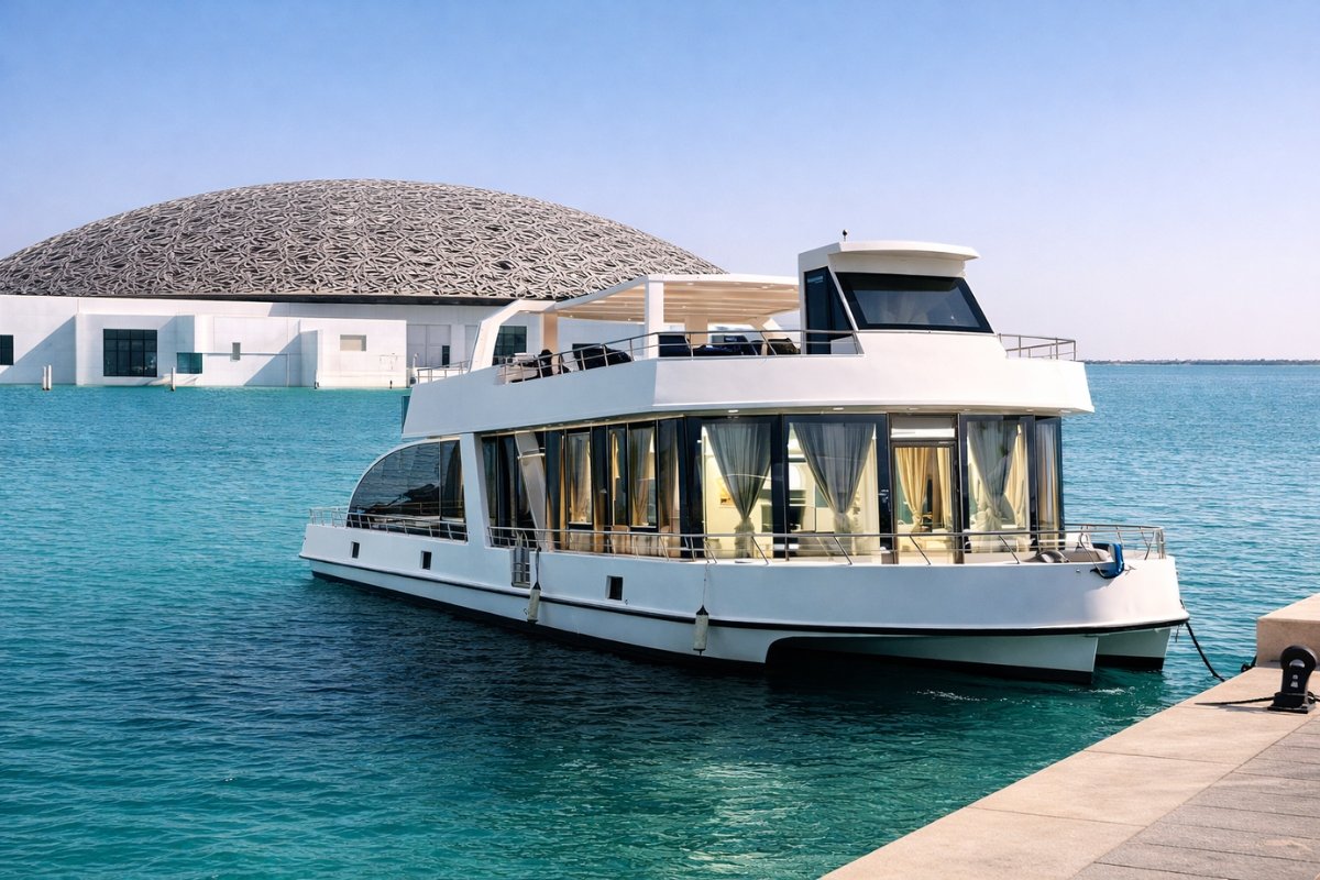 SADIAT HOUSE BOAT 90 FT – Party Yacht Abu Dhabi3 alt="Luxury yacht charter Abu Dhabi"