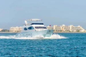 120 ft Lafet yacht cruising in Dubai waters