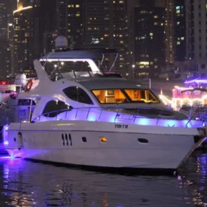 56 ft Majesty night yacht cruising in Dubai Marina