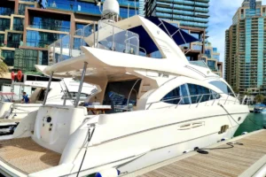 56 ft luxury Majesty yacht docked in Dubai Marina