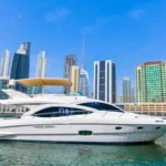 56 ft Majesty skyline yacht cruising in Dubai Marina