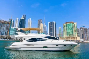 56 ft Majesty skyline yacht cruising in Dubai Marina