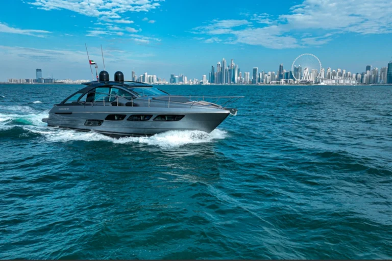 Pershing 5X Shark Grey Yacht Rental Dubai