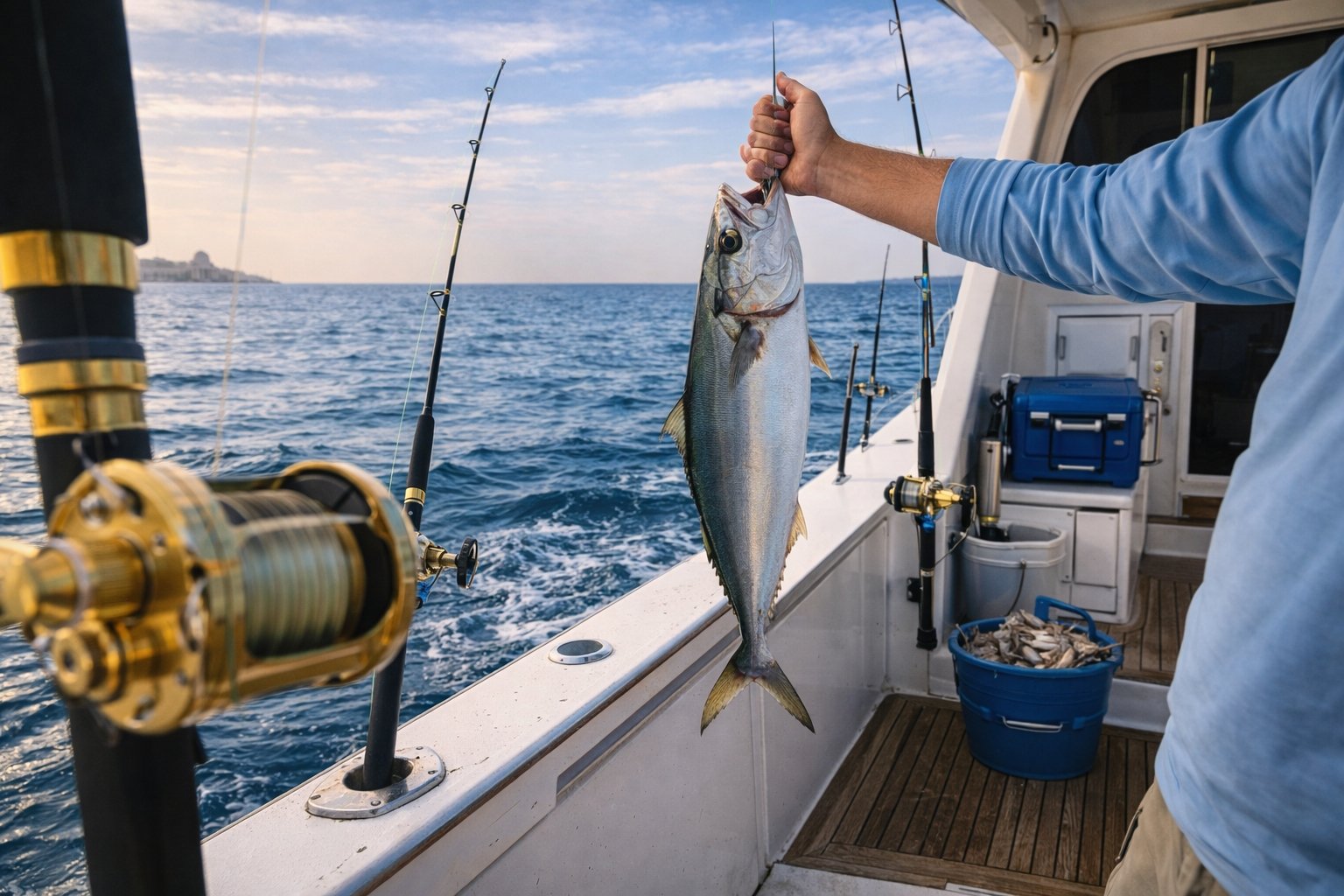 Deep sea fishing Abu Dhabi equipment on a private fishing yacht