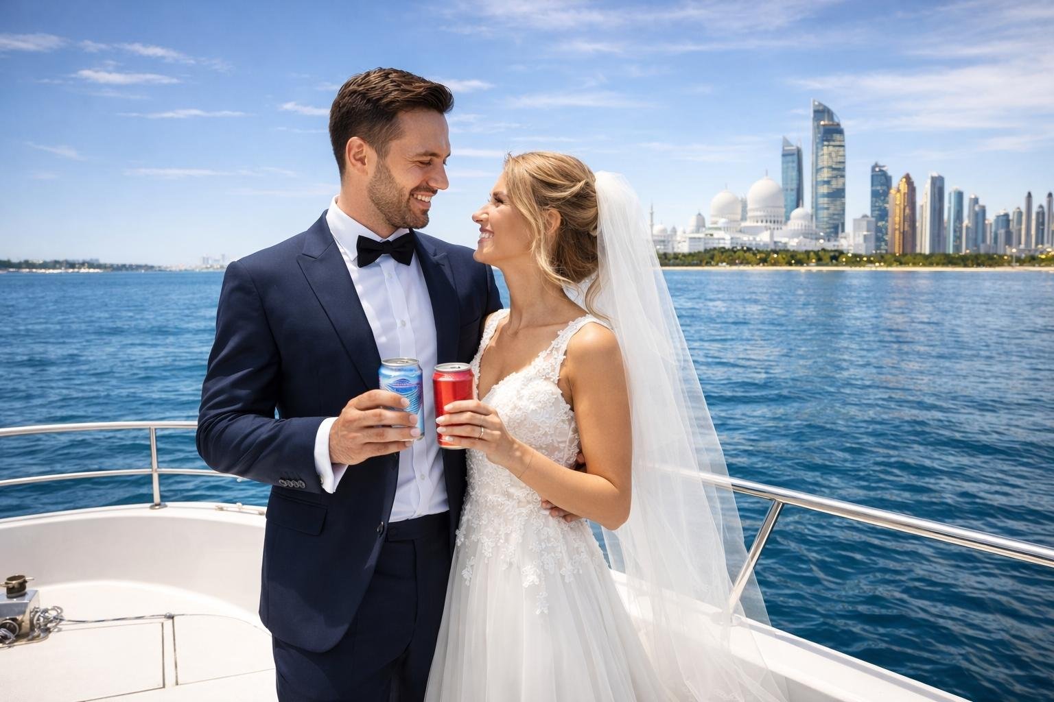 Private yacht wedding celebration in Abu Dhabi with luxury decor