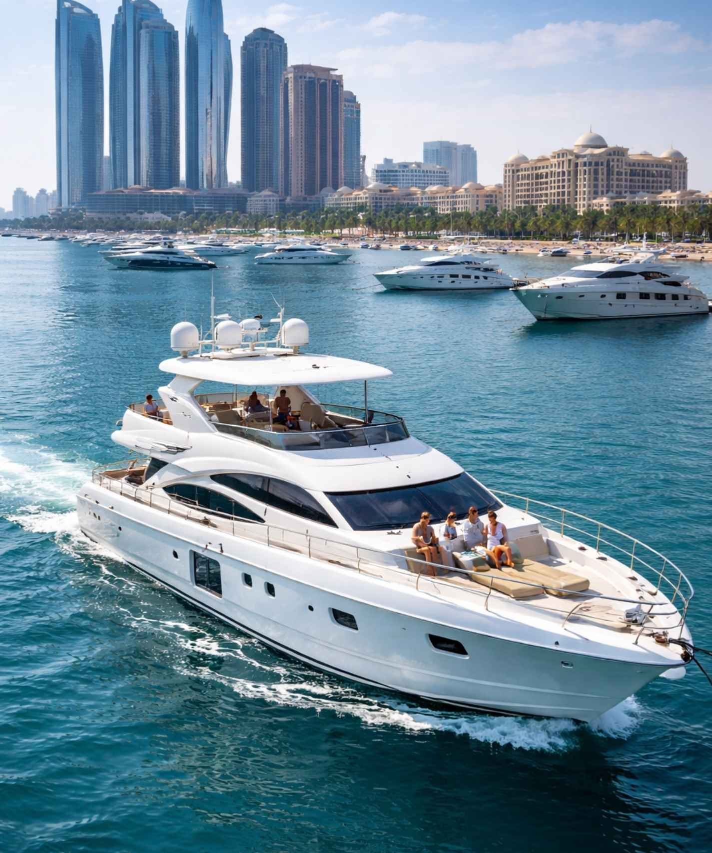 Yacht fleet in Abu Dhabi marina with multiple luxury yachts and yachts for private charter