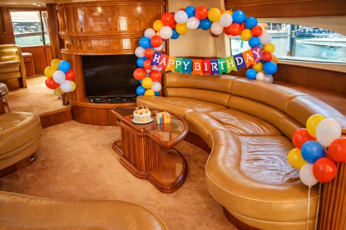 Luxury yacht interior prepared for a birthday party in Dubai