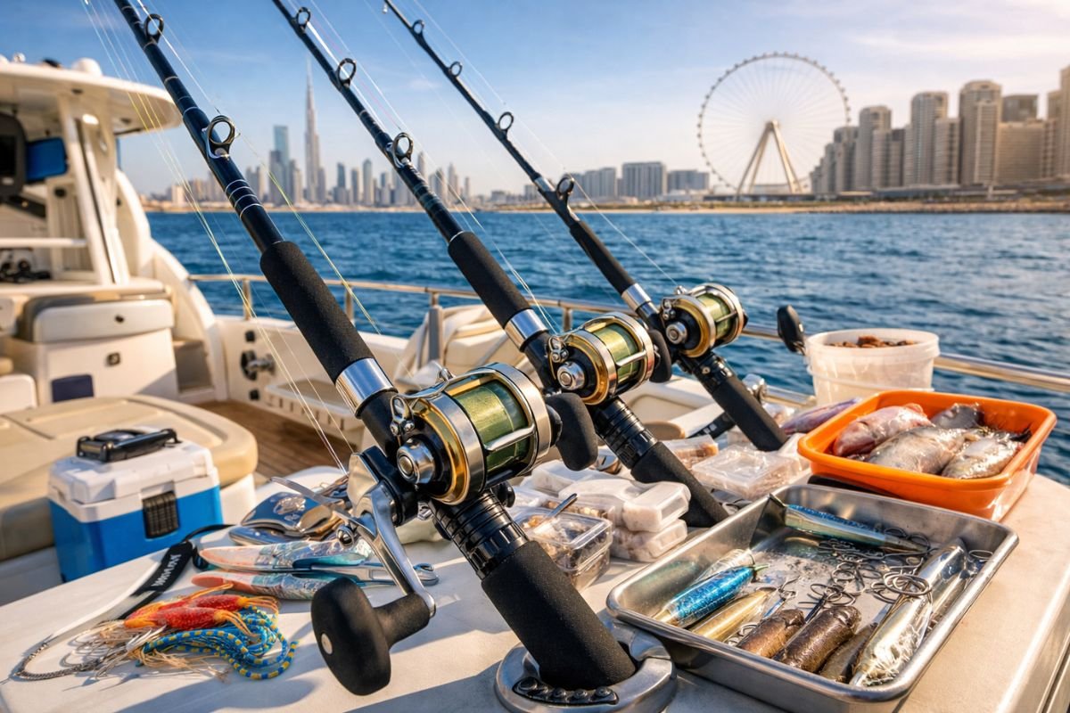 Deep sea fishing Dubai catch and equipment on a private yacht