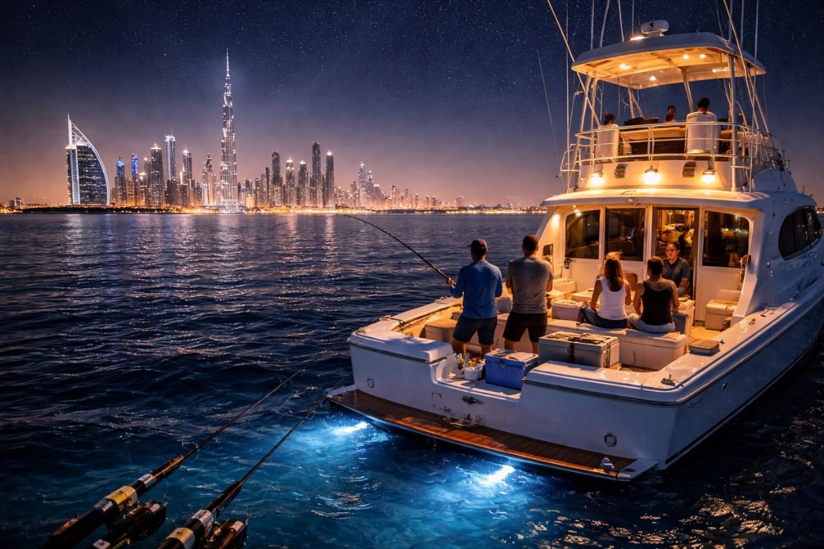 Night fishing trip Dubai on a private yacht